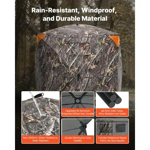 VEVOR Jagdzelt Jagdversteck, 2-3 Personen tragbares Tarnzelt, 270° durchsichtiges Bodenversteck, geeignet für die Truthahn- und Hirschjagd, Jagdunterstand mit Tragetasche, 148 x 148 x 170 cm – Bild 3