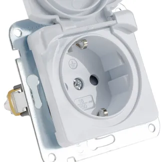 DELPHI Schutzkontakt-Steckdose IP40 250V~/ 16A, mit Deckel, UP, weiß DELPHI Schutzkontakt-Steckdose IP40 250V~/ 16A, mit Deckel, UP, weiß