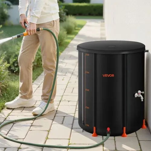 VEVOR Regentonne faltbar, 201 L tragbares Regenfass, Regenwassertank, 1000D PVC-Regenwassersammelsystem, Wassertank, Regenwassertonne mit Zapfhahn und Überlaufset, Schwarz – Bild 7