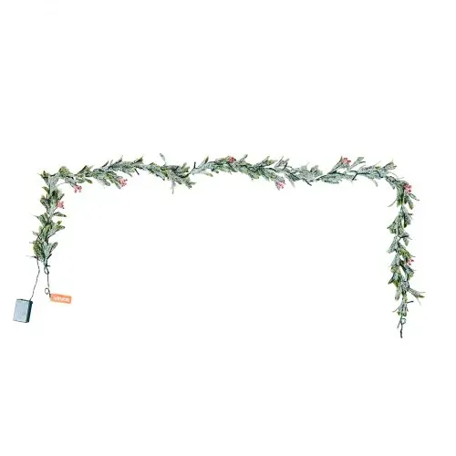 VEVOR Weihnachtsgirlande, 2 m, realistisches Grün, Tannengirlande, dekoriert mit Weinreben, Olivenblättern & Beeren, immergrüne Kunstgirlanden mit Lichterkette, Weihnachtsdeko für Kaminsims – Bild 10