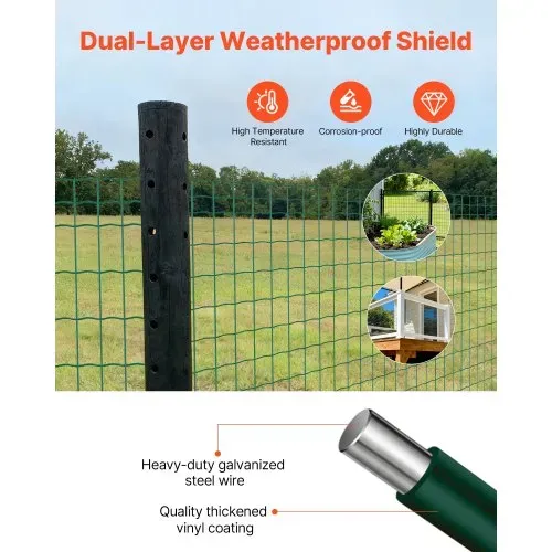 VEVOR Gartenzaun, 1x25 m, Maschenweite 5,08x10,16 cm, φ2,1 mm, verzinkter Stahldraht, Viehzaun geeignet für Rinder, Schweine & Schafe, vinylbeschichteter Weidezaun für Tiergehege, Käfige, grün – Bild 3