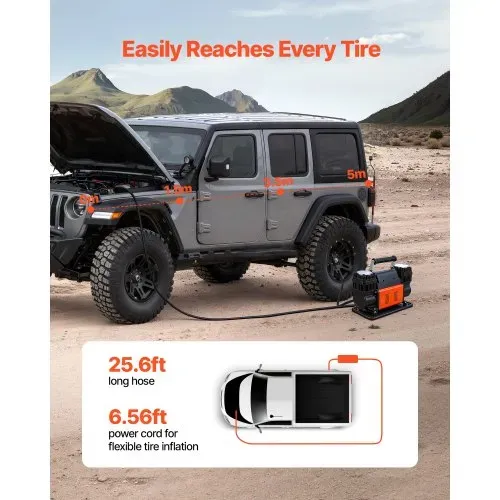 VEVOR Hochleistungs-Luftkompressor Zweizylinder, 300 L/min, tragbarer Reifenfüller, 12 V, 150 PSI, Offroad-Luftpumpe mit digitalem Manometer & Adaptern für LKW, PKW, SUV, Geländewagen & RV – Bild 3