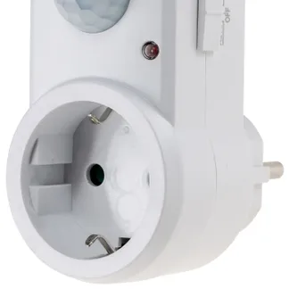 Zwischenstecker mit Bewegungsmelder 120°, 9m Reichweite , 230V/1200W, weiß Zwischenstecker mit Bewegungsmelder 120°, 9m Reichweite , 230V/1200W, weiß