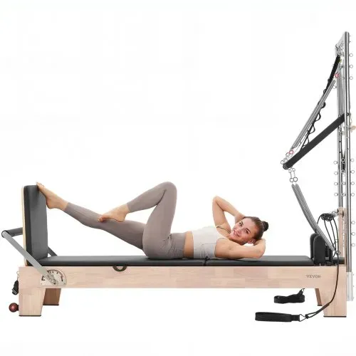 VEVOR Pilates Reformer Maschine aus Gummibaumholz für Fitnessstudio, Krafttrainingsgerät mit doppeltem Widerstand, Reformer-Box, Sprungbrett, für Fortgeschrittene & Anfänger, biz zu 181,44 kg – Bild 8