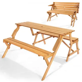 VEVOR 2 in 1 umwandelbarer & austauschbarer Picknicktisch, Outdoor-Tisch- und Bank-Set aus Holz, tragbare, faltbare Bank mit Loch für Schirm, Essmöbel für Garten, Hinterhof, Veranda (braun) VEVOR 2 in 1 umwandelbarer & austauschbarer Picknicktisch, Outdoor-Tisch- und Bank-Set aus Holz, tragbare, faltbare Bank mit Loch für Schirm, Essmöbel für Garten, Hinterhof, Veranda (braun)