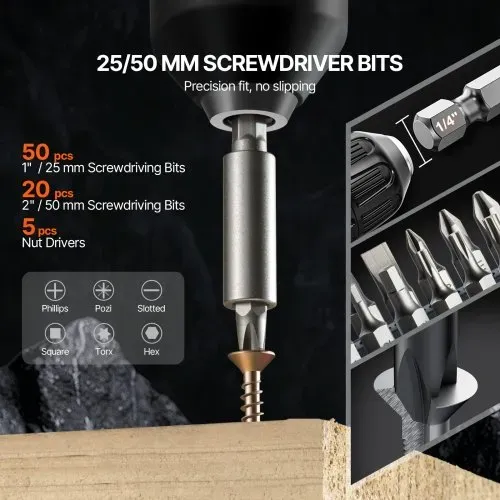 VEVOR Bohrerset 101-teilig, Bohrer- und Schrauberbit-Set, Schraubendreherbit-Set geeignet zum Bohren und Schrauben in Holz, Metall und Zement, Bohrer-Sets Kombi-Set sortiert in geordneter Tragkoffer – Bild 3