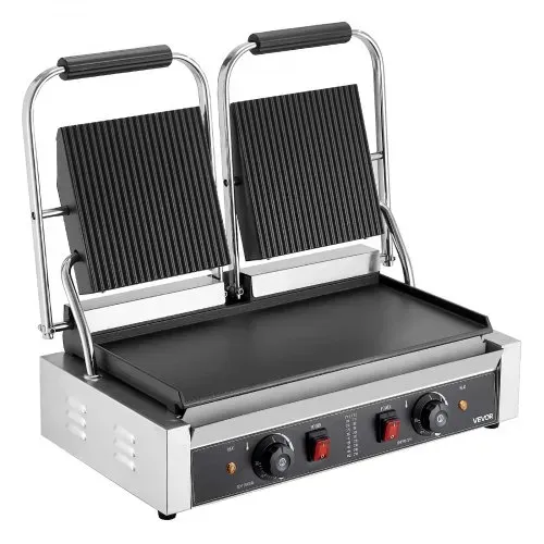 VEVOR kommerzieller Panini-Grill Kontaktgrill 3600 W für Sandwiches Steak Bacon Hamburger, Sandwichmaker Pressgrill aus Edelstahl mit Griff & Temperaturregelung & 48 x 23 cm Heizplatte, Paninipresse – Bild 8