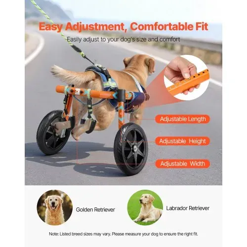 VEVOR Hunderollstuhl für Hinterbeine, Rollstuhl für Haustiere, Höhen-, Breiten- & Längenverstellbar, Hundewagen mit Stoßdämpfenden Rädern, für Verletzte & Behinderte Hunde von 15,88-21,77 kg – Bild 4