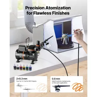 VEVOR Airbrush Set 1/6 PS mit Luftkompressor, 3 Dual Action Airbrush Pistolen mit 3 Düsen (0,3/0,3/0,8 mm) & Schlauch & Acrylfarbe & 2 Ventilatoren, für Kuchendekoration Modellmalerei Nagelkunst VEVOR Airbrush Set 1/6 PS mit Luftkompressor, 3 Dual Action Airbrush Pistolen mit 3 Düsen (0,3/0,3/0,8 mm) & Schlauch & Acrylfarbe & 2 Ventilatoren, für Kuchendekoration Modellmalerei Nagelkunst