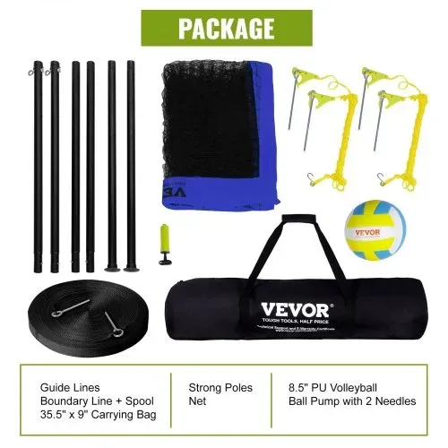 VEVOR Volleyballnetz Höhenverstellbares Volleyballnetz Set, 9,7 x 2,4 m Tragbarer Beachvolleyball-Netz, Blau Volleyballnetz Faltbare Volleyballnetz mit Volleyball & Tragetasche, für Garten, Strand – Bild 5