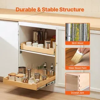 VEVOR Ausziehbarer Schrank-Organizer Schrankschublade Regal (508 x 533 x 76 mm) mit sanftem Schließmechanismus, Holz-Schiebeschublade Unter- und Seitenmontage, für Küche Speisekammer Badezimmer VEVOR Ausziehbarer Schrank-Organizer Schrankschublade Regal (508 x 533 x 76 mm) mit sanftem Schließmechanismus, Holz-Schiebeschublade Unter- und Seitenmontage, für Küche Speisekammer Badezimmer