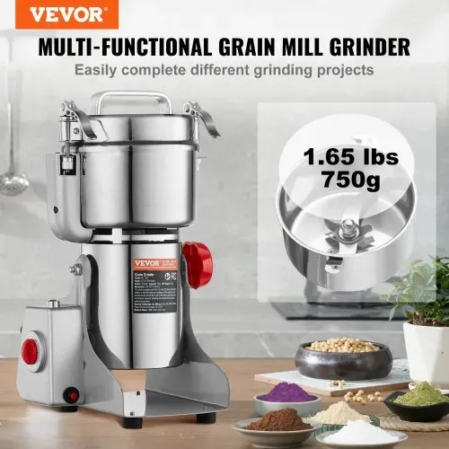 VEVOR 750g elektrische Getreidemühle, Hochgeschwindigkeits-Gewürzmühlen mit 2000 W, Pulverisiermaschine aus Edelstahl, für trockene Körner, Gewürze, Müsli, Kaffee, Mais, Pfeffer, Schwenktyp VEVOR 750g elektrische Getreidemühle, Hochgeschwindigkeits-Gewürzmühlen mit 2000 W, Pulverisiermaschine aus Edelstahl, für trockene Körner, Gewürze, Müsli, Kaffee, Mais, Pfeffer, Schwenktyp