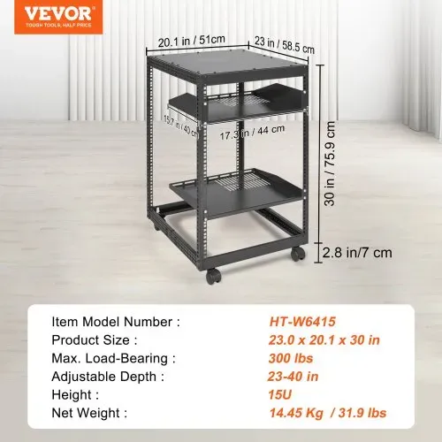 VEVOR 15U-Server-Rack mit offenem Rahmen, 15''-40'' verstellbare Tiefe, freistehender oder wandmontierter Netzwerk-Server-Rack, 4-Pfosten-AV-Rack mit Rollen, bietet Platz für Ihre gesamte Netzwerk-IT- – Bild 6