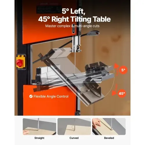 VEVOR Bandsäge, Schnittbreite 254 mm, Zweigang-Holzbandsäge mit 373-W-Motor (1/2 PS), Schnitthöhe 160 mm, 335x340 mm Gusseisentisch, mit 360°-Arbeitsleuchte, Gehrungsanschlag, Parallelanschlag – Bild 2