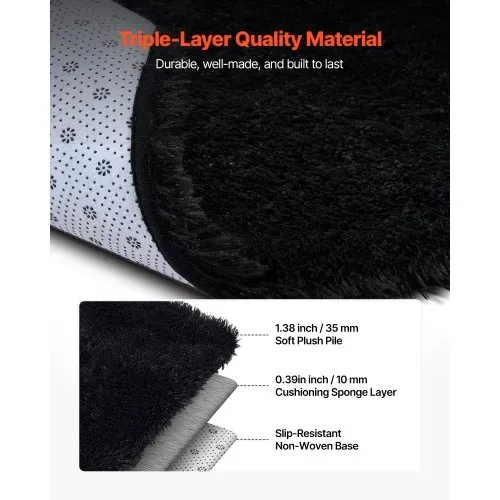 VEVOR Hochflor Teppich 3048x2438 mm, flauschiger Teppich mit dreilagigem Material, 35 mm Florhöhe, für Wohnzimmer, Schlafzimmer, Loungebereich, fusselfrei und weich, pflegeleicht, Schwarz – Bild 5