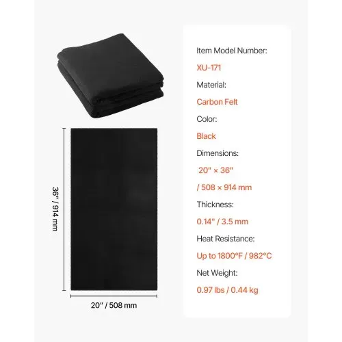 VEVOR Löschdecke, 2er-Pack 508x914 mm flammhemmende Schweißdecke aus Carbonfilz, bis zu 982 °C hitzebeständige Brandschutzdecke, 3,5 mm dicke feuerfeste Isoliermatte, Feuerlöschdecke – Bild 6