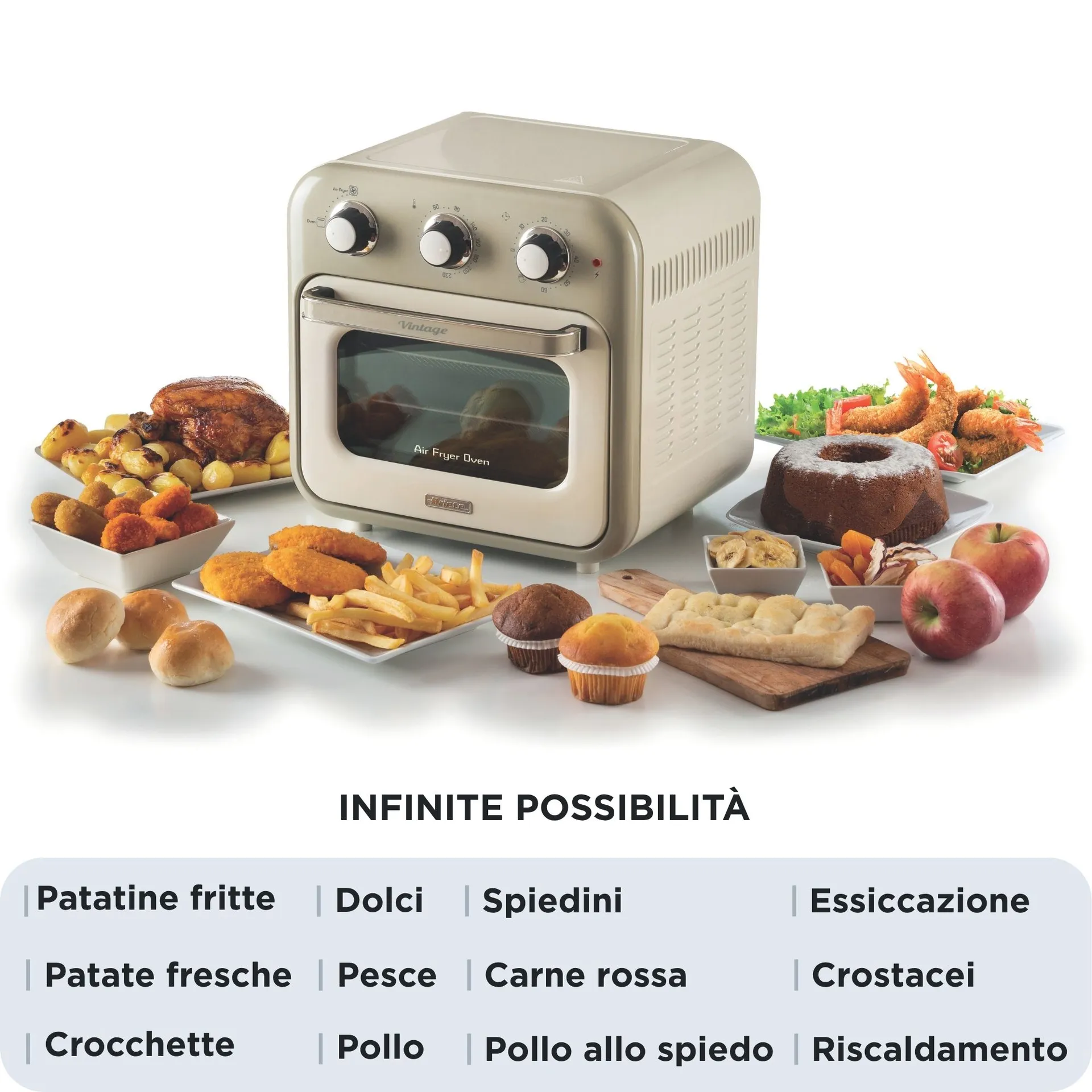 Ariete 4632/03 Einzelbild 16 l Freistehend 1400 W Heißluftfritteuse Beige – Bild 3