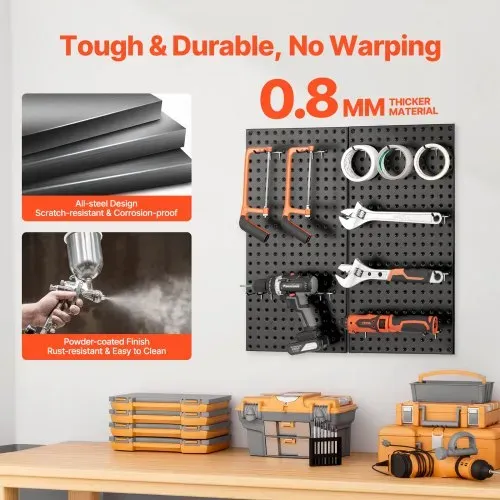 VEVOR Werkzeugwand, 61 x 30 cm, 2er-Set, Stahl-Stecktafel-Wand-Organizer, Werkzeuglochwand für Wohnzimmer, Garage, Werkzeugaufbewahrung, Werkbank, Büroorganisation, Bastelraum, Küche, Zuhause, schwarz – Bild 2