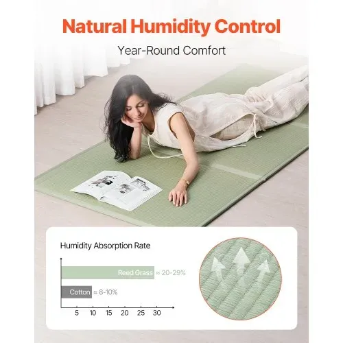 VEVOR japanische Tatami Matte faltbare japanische Tatami-Matratze in Doppelbettgröße (natürliches Binsengras), Bodenmatratze mit rutschfester Rückseite, Futon-Matratze zum Schlafen Meditieren – Bild 3