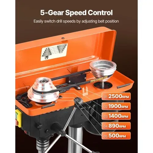 VEVOR 203,2 mm Tischbohrmaschine, 500 W Induktionsmotor, Säulenbohrmaschine mit 500 bis 2500 U/min einstellbarer Drehzahl, 0–45° neigbarer Arbeitstisch, LED, Standbohrmaschine für Holzmetall – Bild 2