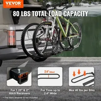 VEVOR Fahrradträger zur Anhängerkupplung, 2-Fahrrad-Plattform-Stil, 36 kg Kapazität, Fahrradträger-Kupplung für 31,75 / 50,8 mm Empfänger, Zusammenklappbarer Fahrradträger für Auto, SUV, Lkw usw. VEVOR Fahrradträger zur Anhängerkupplung, 2-Fahrrad-Plattform-Stil, 36 kg Kapazität, Fahrradträger-Kupplung für 31,75 / 50,8 mm Empfänger, Zusammenklappbarer Fahrradträger für Auto, SUV, Lkw usw.