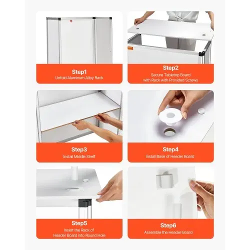 VEVOR Tragbare Messetheke Messetresen, 78,5 × 38 × 181,5 cm Messestand Ausstellungs-Thekenständer, Faltbarer Promotion-Einzelhandels-Bartisch, Rezeption Messestand mit Aufbewahrungsregal, Tragetasche – Bild 5