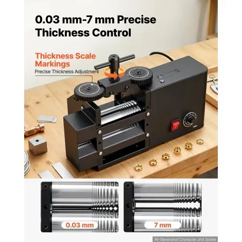 VEVOR Schmuckwalzwerk Elektrisch 60 mm 4-in-1 Rund Flach Vierkant Halbrund, Werkzeug für DIY-Schmuckhersteller, Einstellbare Dicke 0,03–7 mm, zum Pressen von Duktilen Metallen wie Gold Silber Kupfer – Bild 4