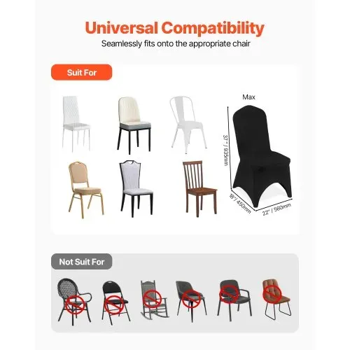 VEVOR Stuhlhussen aus Elastischem Spandex für Klappstühle, Universell Passender, Gewölbter Vorderbezug, Abnehmbare &Waschbare Schonbezüge, für Hochzeit, Urlaub, Party, Feier, (50 Stück, Schwarz) – Bild 3