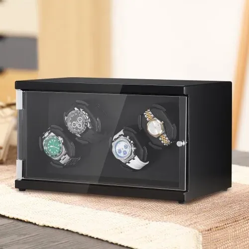 VEVOR Uhrenbeweger, Automatik-Uhrenbeweger, Watch Winder, Uhrenbeweger für Automatikuhren, Automatischer Uhrenbeweger mit Platz für 4 Uhren, LED Beleuchtung, Max. 20 cm Riemenlänge Schwarz – Bild 7