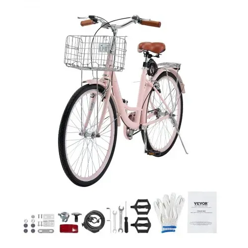 VEVOR Cruiser Fahrrad (Reifendurchmesser 660,4 mm) Beach Fahrrad mit großem Korb & Gepäckträger, Cruiser-Fahrrad mit verstellbarem Sitz, für Radfahren & Trainieren & Einkaufen Rosa – Bild 8