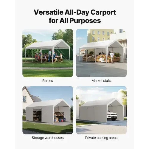 VEVOR Carport, 3,65x6,09x3,02 m Autoüberdachung, Zeltgarage mit abnehmbaren Seitenwänden & Tür, Autounterstand, UV-beständig und wasserabweisend, Ganzjahresschutz für Auto und Boot, weiß – Bild 2
