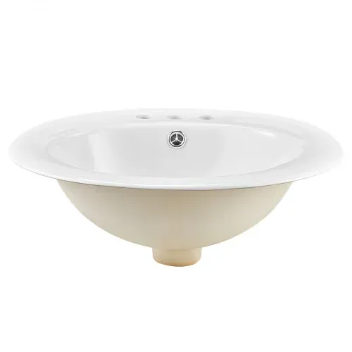 VEVOR Halbeinbauwaschbecken Handwaschbecken 485 x 425 mm ovales Aufsatzwaschbecken mit Überlauf & 3 Wasserhahnlöchern, modernes Einbauwaschbecken für kleine Räume Küchen Badezimmer Weiß – Bild 10