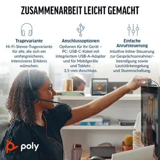HP Poly Blackwire 3225 Stereo USB-C-Headset +3,5-mm-Stecker +USB-C/A-Adapter (Packungseinheit) HP Poly Blackwire 3225 Stereo USB-C-Headset +3,5-mm-Stecker +USB-C/A-Adapter (Packungseinheit)