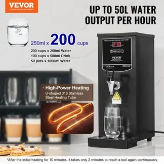 VEVOR Gewerblicher Heißwasserspender 10 L, 1,5 kW Wasserkocher Elektrisch mit Heizrohr aus Edelstahl 316, Stufenweise Schnellaufheizung 50 L/h Heißwasserbereiter für Cafés Teestuben Restaurants Büros VEVOR Gewerblicher Heißwasserspender 10 L, 1,5 kW Wasserkocher Elektrisch mit Heizrohr aus Edelstahl 316, Stufenweise Schnellaufheizung 50 L/h Heißwasserbereiter für Cafés Teestuben Restaurants Büros
