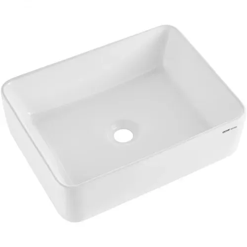 VEVOR Rechteckiges Aufsatzwaschbecken Waschbecken, 482 x 373 x 135 mm, Badezimmer-Aufsatzwaschbecken über der Theke, Keramikwaschbecken moderner Stil, für Toiletten, Hotels, Restaurants, helles Weiß – Bild 10
