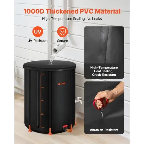 VEVOR Regentonne faltbar, 201 L tragbares Regenfass, Regenwassertank, 1000D PVC-Regenwassersammelsystem, Wassertank, Regenwassertonne mit Zapfhahn und Überlaufset, Schwarz VEVOR Regentonne faltbar, 201 L tragbares Regenfass, Regenwassertank, 1000D PVC-Regenwassersammelsystem, Wassertank, Regenwassertonne mit Zapfhahn und Überlaufset, Schwarz