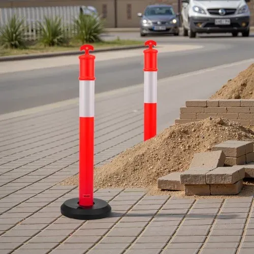 VEVOR Verkehrsleitpfosten Leitpfosten 2 Stk. (114 cm) mit befüllbarem Sockel & Reflektorstreifen, Warnpfosten für Baustellen, Parkplätze, Absperrpfosten zur Steuerung von Menschenmengen, rot – Bild 7