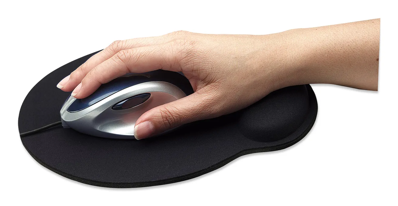 Manhattan Mauspad mit Handgelenkauflage, Weiches Gelmaterial schont das Handgelenk, schwarzer Textilbezug – Bild 2