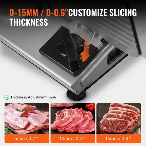 VEVOR Heimgebrauch Fleisch Allesschneider 180 W, 80–120 U/min Elektrische Aufschnittmaschine Lebensmittelschneider mit SUS420 Klingen, 0–15 mm Einstellbare Dicke für Fleisch, Käse usw. – Bild 2