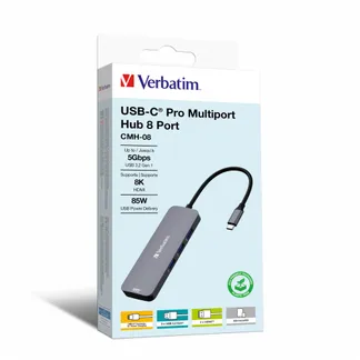 Verbatim CMH-08 USB Typ-C 5000 Mbit/s Silber Verbatim CMH-08 USB Typ-C 5000 Mbit/s Silber