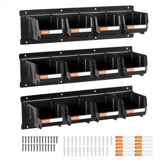 VEVOR Stapelboxen Wandmontage, 137x105x75mm (12er-Pack) & 3 Metallschienen, Sichtlagerboxen für Schrauben, Muttern, Bolzen, Nägel, Werkzeug-Organizer für Werkstatt, Bastelraum, Garage, Schwarz VEVOR Stapelboxen Wandmontage, 137x105x75mm (12er-Pack) & 3 Metallschienen, Sichtlagerboxen für Schrauben, Muttern, Bolzen, Nägel, Werkzeug-Organizer für Werkstatt, Bastelraum, Garage, Schwarz