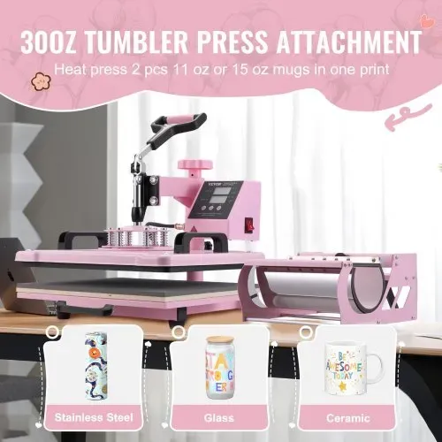 VEVOR Hitzepresse Transferpresse 30x38cm 5 in 1 Tumbler Presse T-Shirts Rosa – Bild 2