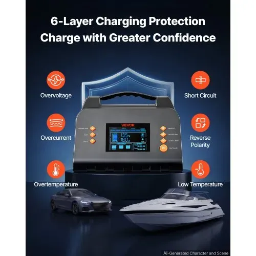 VEVOR Smart-Batterieladegerät 30 A 6/12/24 V für LiFePO4 Bleiakku Ladegerät für Pkw, Wohnmobile, Lkw und Boote, mit 7-Stufen-Laden, Pulsdesulfatierung, LCD-Anzeige & Überspannungs- und Verpolungsschutz – Bild 4