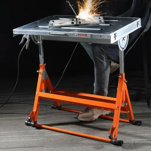 VEVOR Schweißtisch klappbar 76,2x50,8cm Werktisch 181kg Tragfähigkeit Höhenverstellbar von 63,5 bis 81,3cm Einstellbarer Winkel 0°/30°/90° Werkbank Kohlenstoffstahl Werkstatttisch mit Rädern – Bild 7