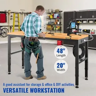 VEVOR Verstellbare Werkbank, 48″ L x 20″ B x 38,1″ H Garagentisch mit 28,3″-38,1″ Höhe und 2000 lbs Tragkraft, mit Steckdosen und Hartholzplatte und Metallrahmen und Fußpolstern, für Büro, Zuhause, Garage VEVOR Verstellbare Werkbank, 48″ L x 20″ B x 38,1″ H Garagentisch mit 28,3″-38,1″ Höhe und 2000 lbs Tragkraft, mit Steckdosen und Hartholzplatte und Metallrahmen und Fußpolstern, für Büro, Zuhause, Garage