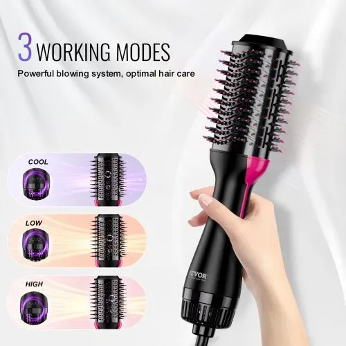 VEVOR Warmluftbürste Set, 4-in-1 Airstyler, Hairstyler mit 75 mm ovalem Zylinder mit Keramikbeschichtung und 3 Heizstufen, professionelle Heißluft-Stylingbürste zum Glätten, Trocknen und Locken – Bild 2