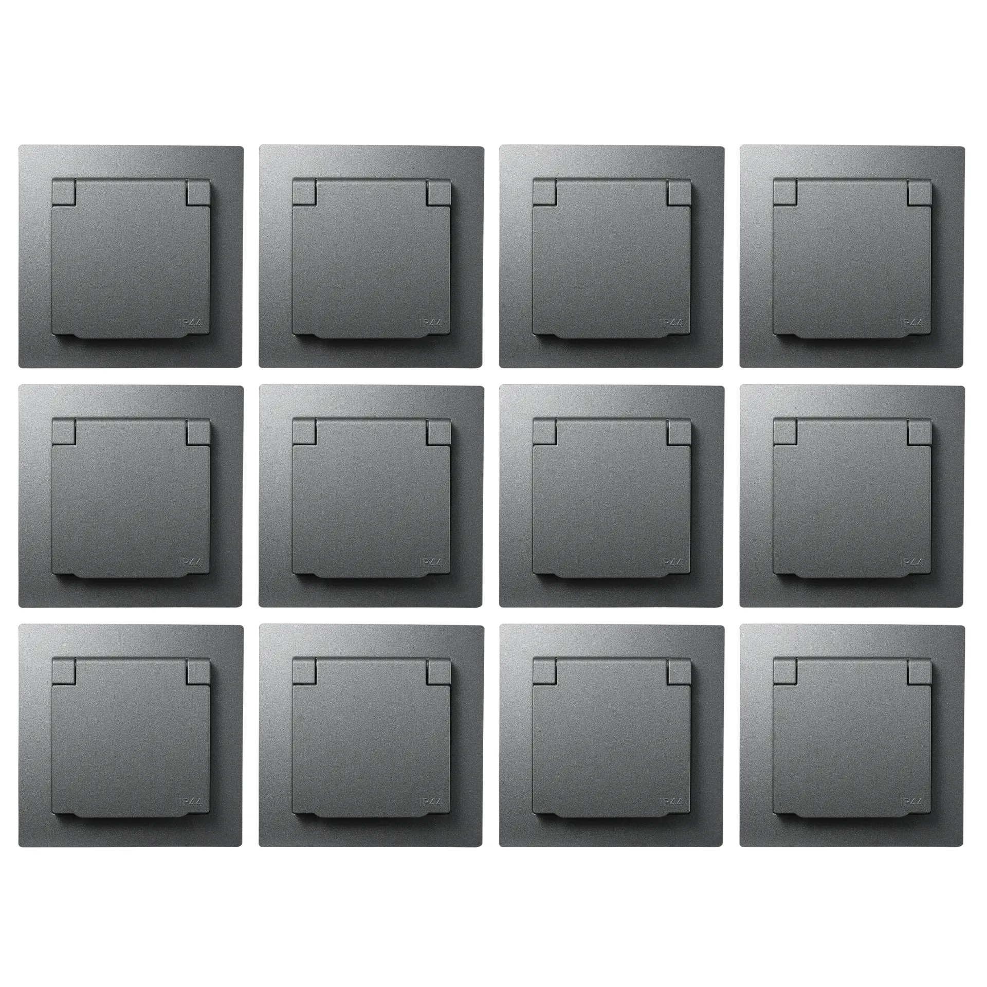 Schutzkontakt-Steckdose McPower “Flair“, 250V~/16A, IP44, anthrazit, 12er-Pack Schutzkontakt-Steckdose McPower “Flair“, 250V~/16A, IP44, anthrazit, 12er-Pack