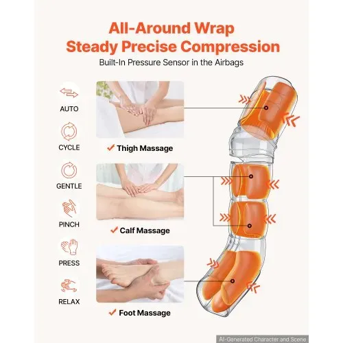 VEVOR Beinmassagegerät Lymphdrainage Gerät mit Luftkompression & 6 Modi, für Tägliche Entspannung, 9 Intensitätsstufen 3 Wärmestufen Automatische Abschaltfunktion, inkl. Aufbewahrungstasche Adapter – Bild 2