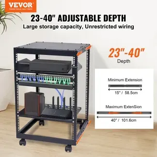 VEVOR 15U-Server-Rack mit offenem Rahmen, 15“-40“ verstellbare Tiefe, freistehender oder wandmontierter Netzwerk-Server-Rack, 4-Pfosten-AV-Rack mit Rollen, bietet Platz für Ihre gesamte Netzwerk-IT- VEVOR 15U-Server-Rack mit offenem Rahmen, 15“-40“ verstellbare Tiefe, freistehender oder wandmontierter Netzwerk-Server-Rack, 4-Pfosten-AV-Rack mit Rollen, bietet Platz für Ihre gesamte Netzwerk-IT-