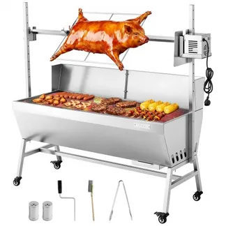 VEVOR Drehspießgrill 38 W Spanferkelgrill Lammgrill Holzkohlegrill (1218 mm Grilllänge) mit 60 kg Tragkraft & Rädern & 4-facher Höhenverstellung & Schutzblech, Elektrogrill-Set für Camping VEVOR Drehspießgrill 38 W Spanferkelgrill Lammgrill Holzkohlegrill (1218 mm Grilllänge) mit 60 kg Tragkraft & Rädern & 4-facher Höhenverstellung & Schutzblech, Elektrogrill-Set für Camping